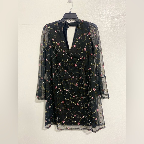 BCBGeneration Black Dress with Pink Floral Embroidery - Picture 3 of 8